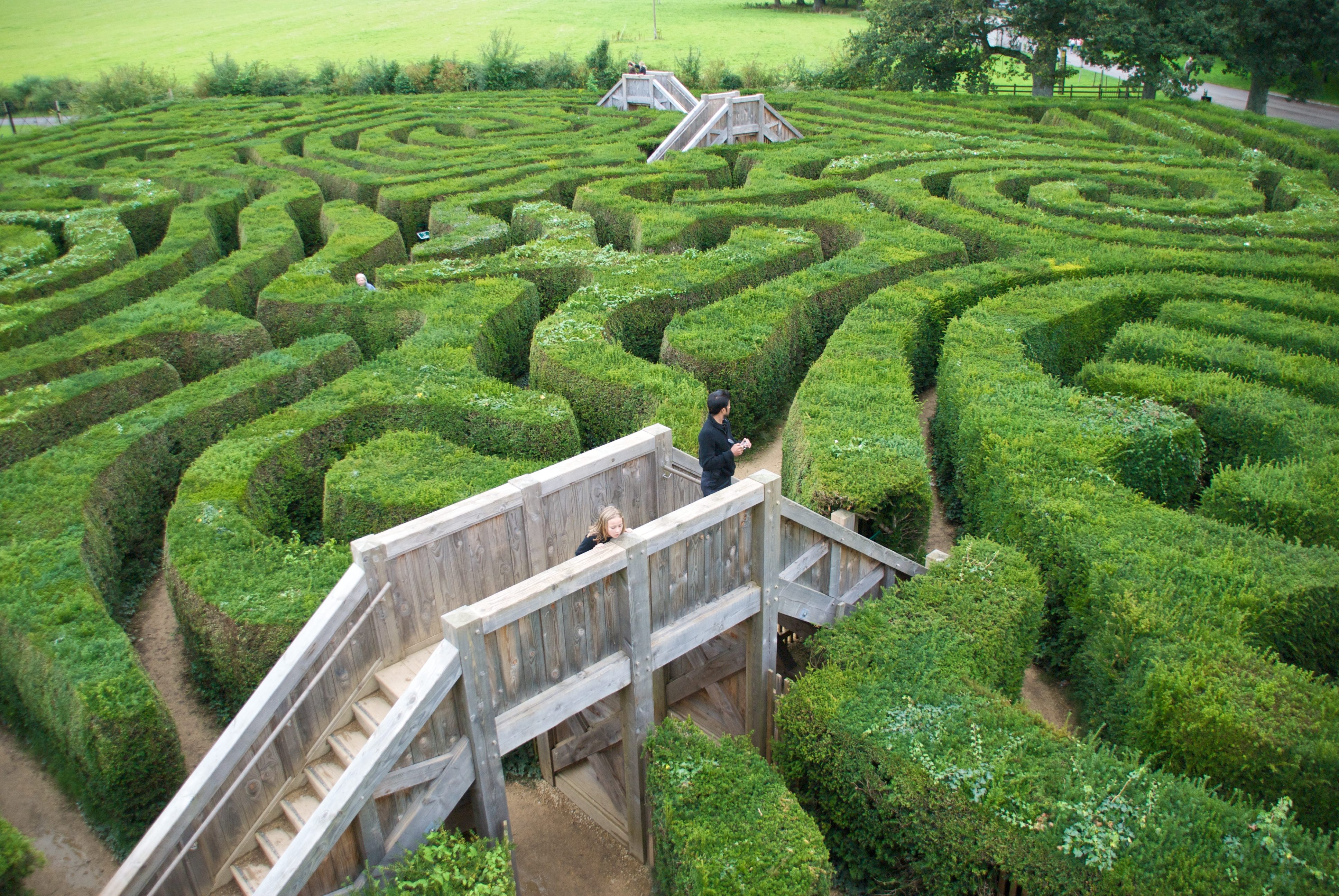The maze contains six raised bridges that surround a central tower.