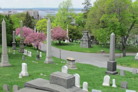 Green-Wood Cemetery, overlooking New York Harbor.