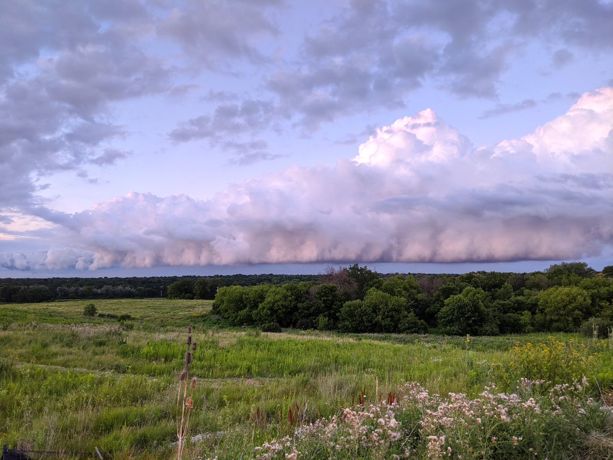 Pneumonia fronts may be accompanied by low shelf clouds, and may travel several miles inland from Lake Michigan.