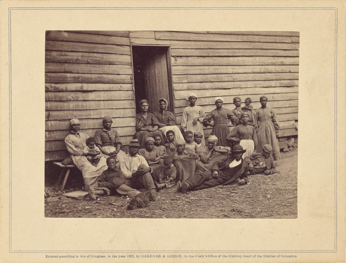 <em>Contrabands on Mr. Toller’s Farm</em>, Alexander Gardner
and James F. Gibson, 1862.