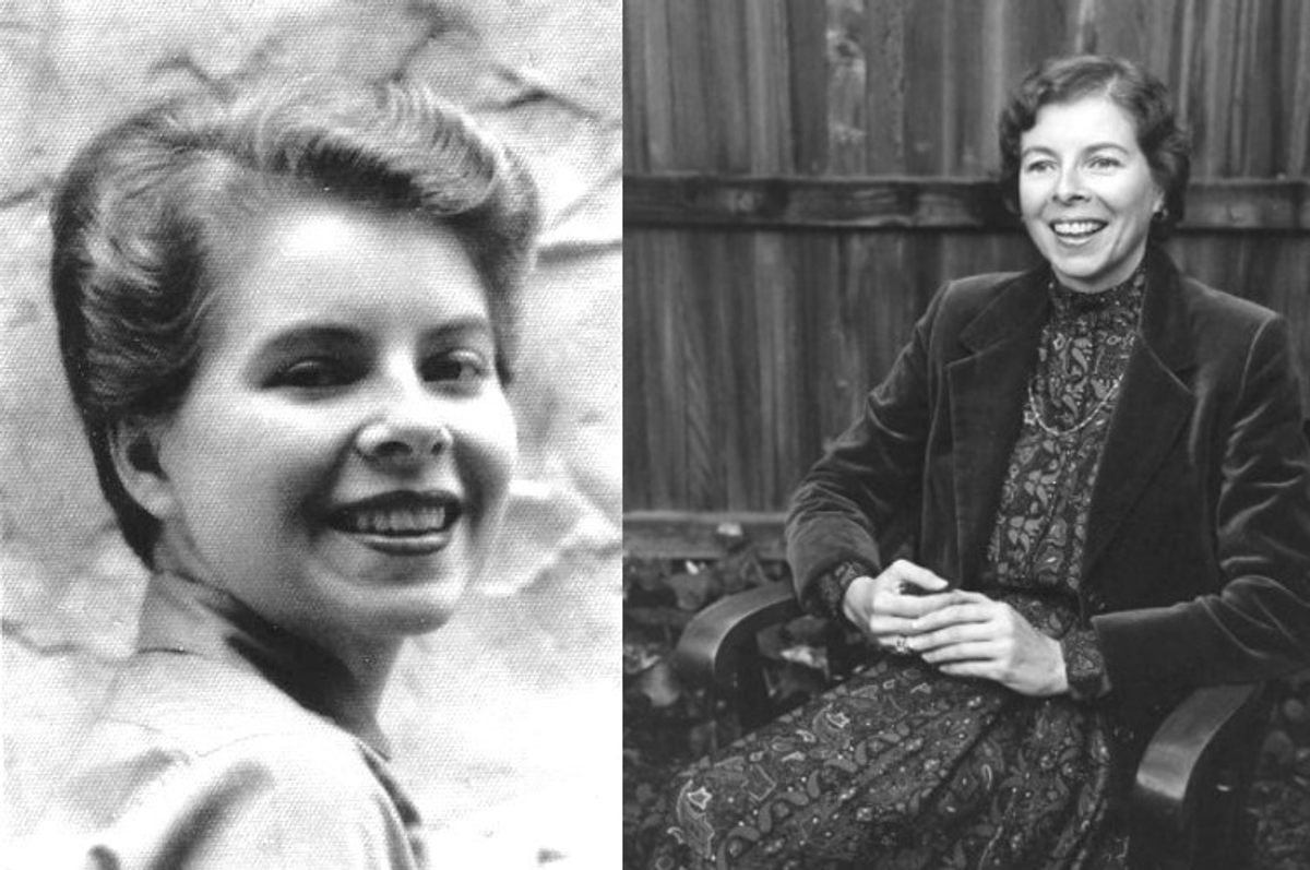 The novelist Ann Bannon in 1955, when she was 23, and in 1983, when her novels were reprinted by Naiad Press.