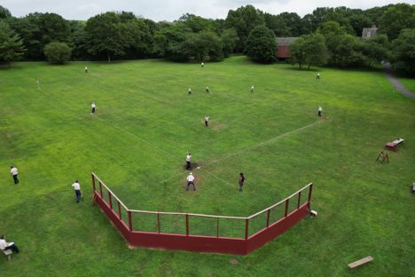 Drone shot of vintage baseball game.