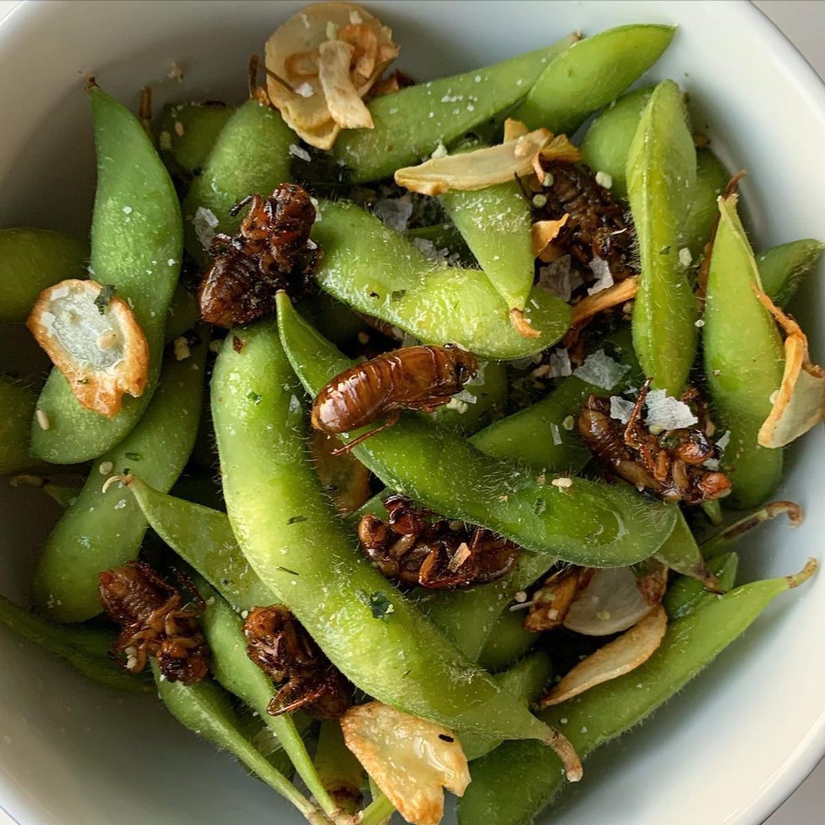 The garlic chips perfectly complement the edamame and nymphs.
