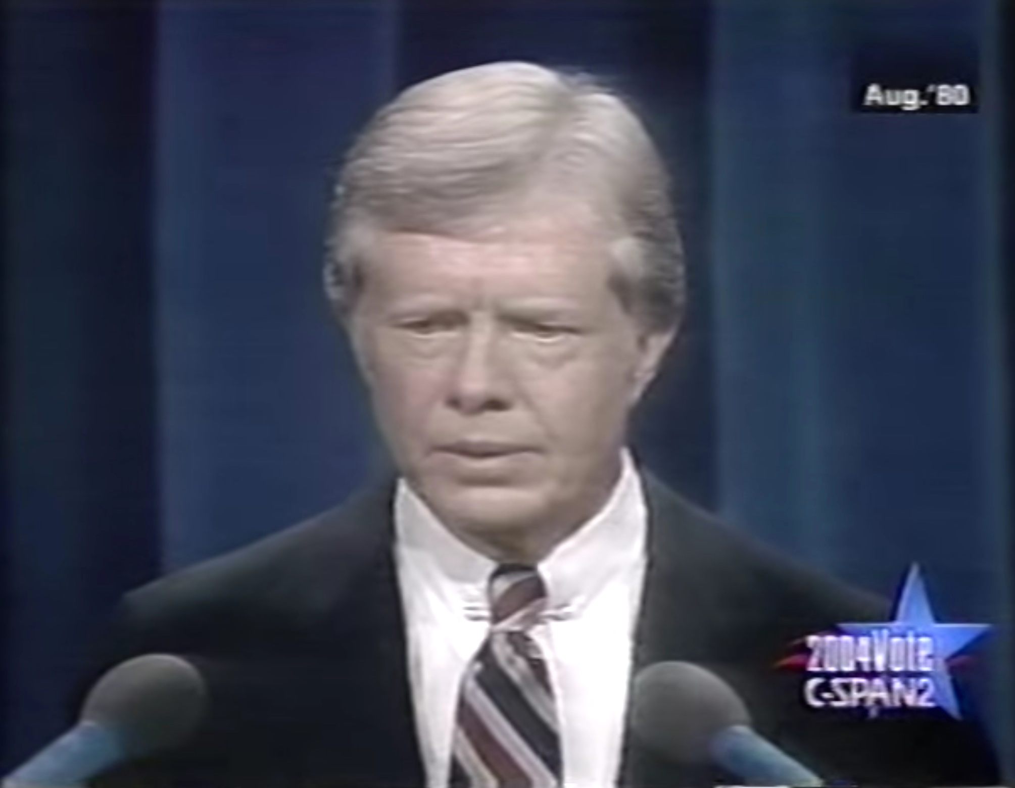 President Jimmy Carter, looking like he knows his balloons aren't coming.