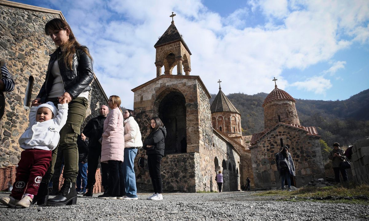 Armenians visit the Dadivank Monastery just before the handover of the region to Azerbaijani forces.