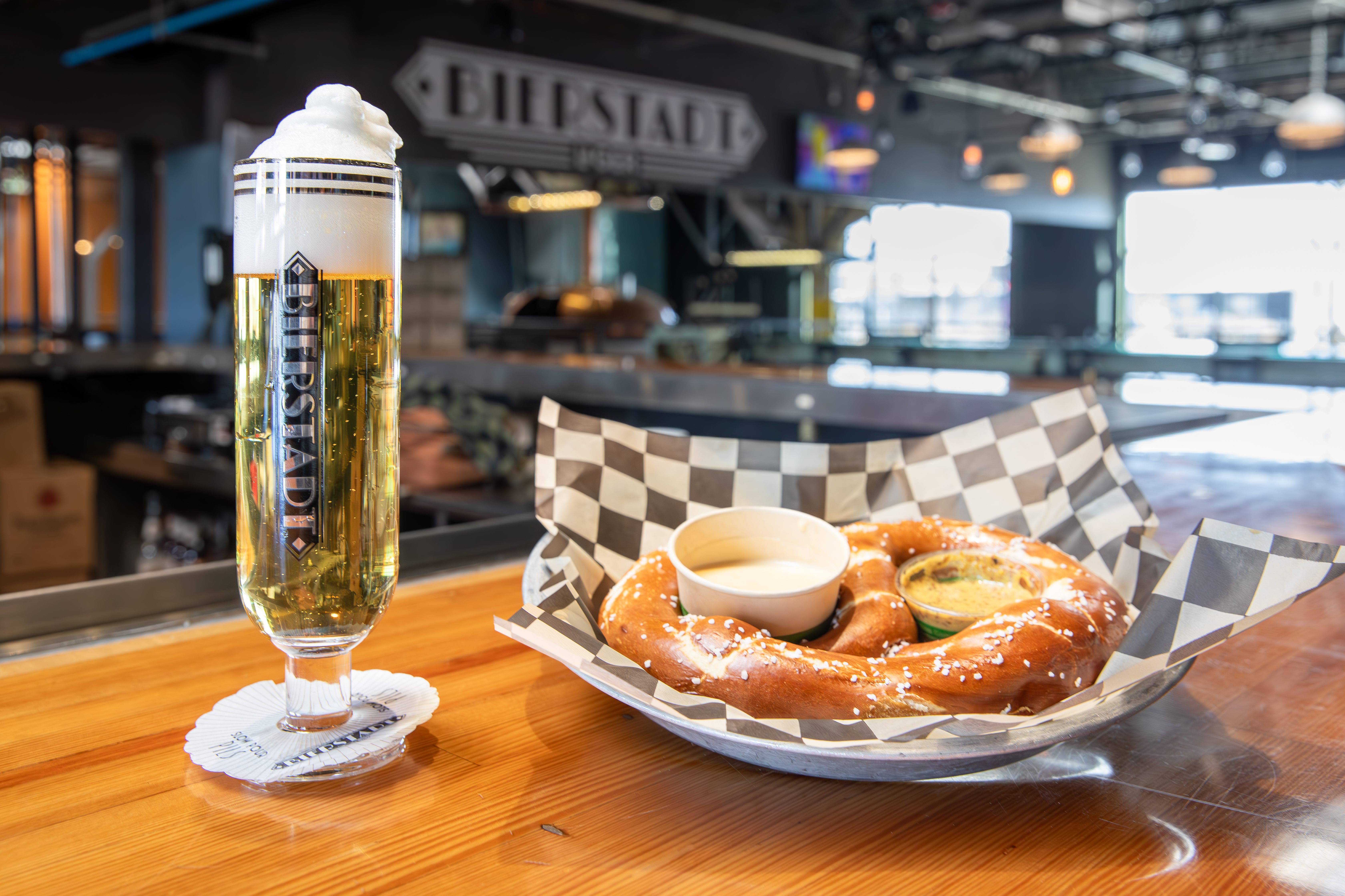 Bierstadt’s signature Slow-Pour Pils is a must-order for first-timers—as is their pretzel with beer cheese. 