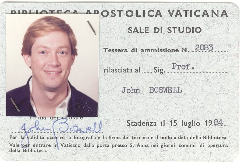 Boswell's Vatican library card.