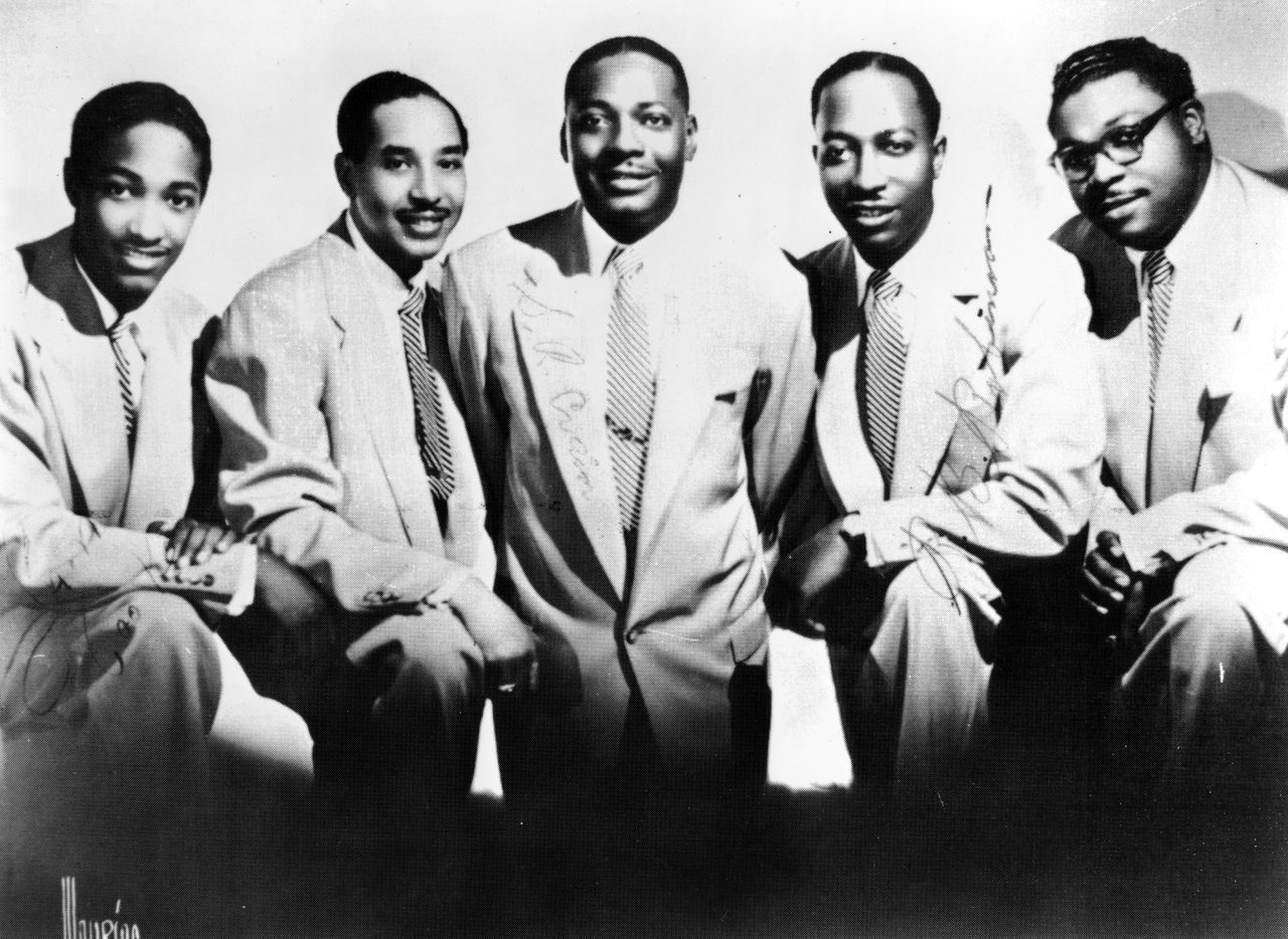 The Soul Stirrers, Sam Cooke (left), JJ Farley, SR Crain, RB Robinson, and Paul Foster (right), in 1950. (Photo by Gilles Petard/Redferns)
