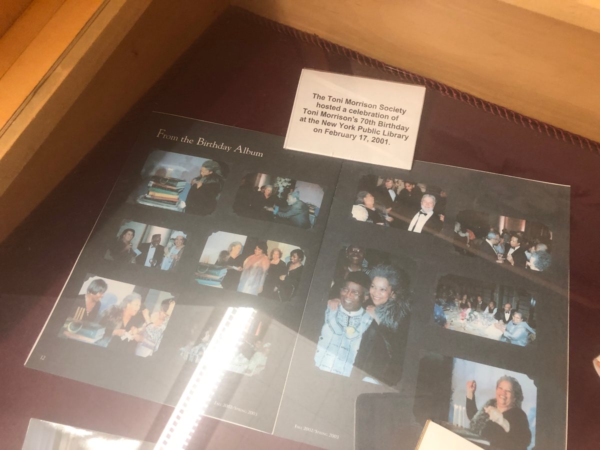 An album of Morrison's 70th birthday, under glass.