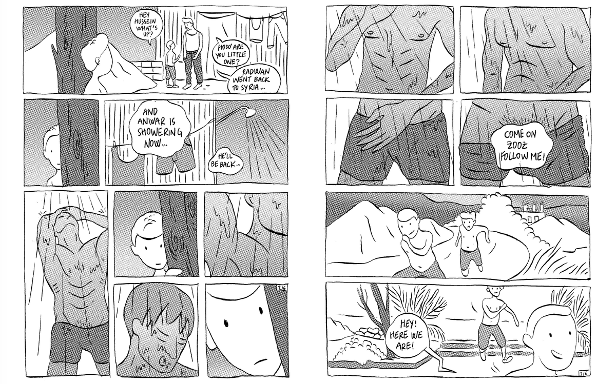 An excerpt from Joseph Kai's <em>Bros</em>, a comic that appeared in <em>Samandal</em> and explores queer sexuality.