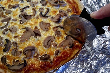 A delicious mushroom pizza.