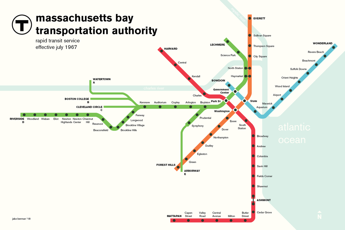 Boston's routes, as they rode in 1967.