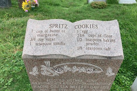 "It was just an acknowledgment of the love that went into her baking," Richard Dawson says of his mother's recipe epitaph.