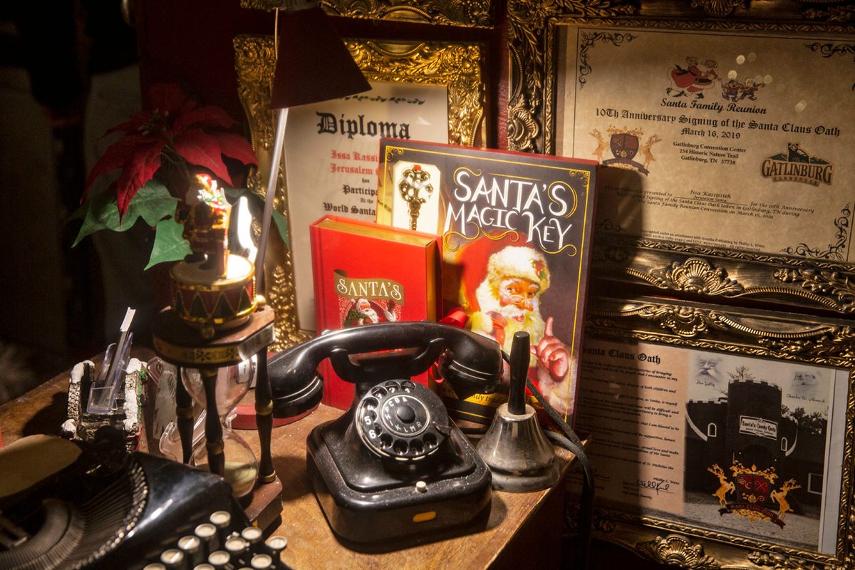 Family antiques and heirlooms rest among Kassissieh's Santa items.