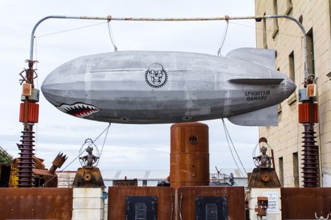 The Steampunk HQ zeppelin. 