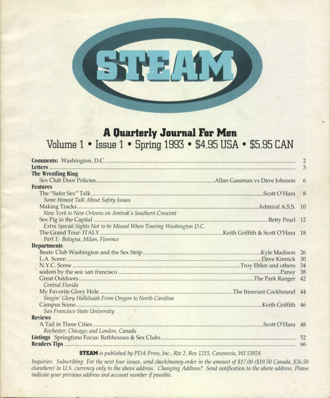 A contents page from a 1993 issue of Steam magazine