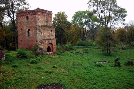 Abandoned castle tower in Kaliningrad oblast.