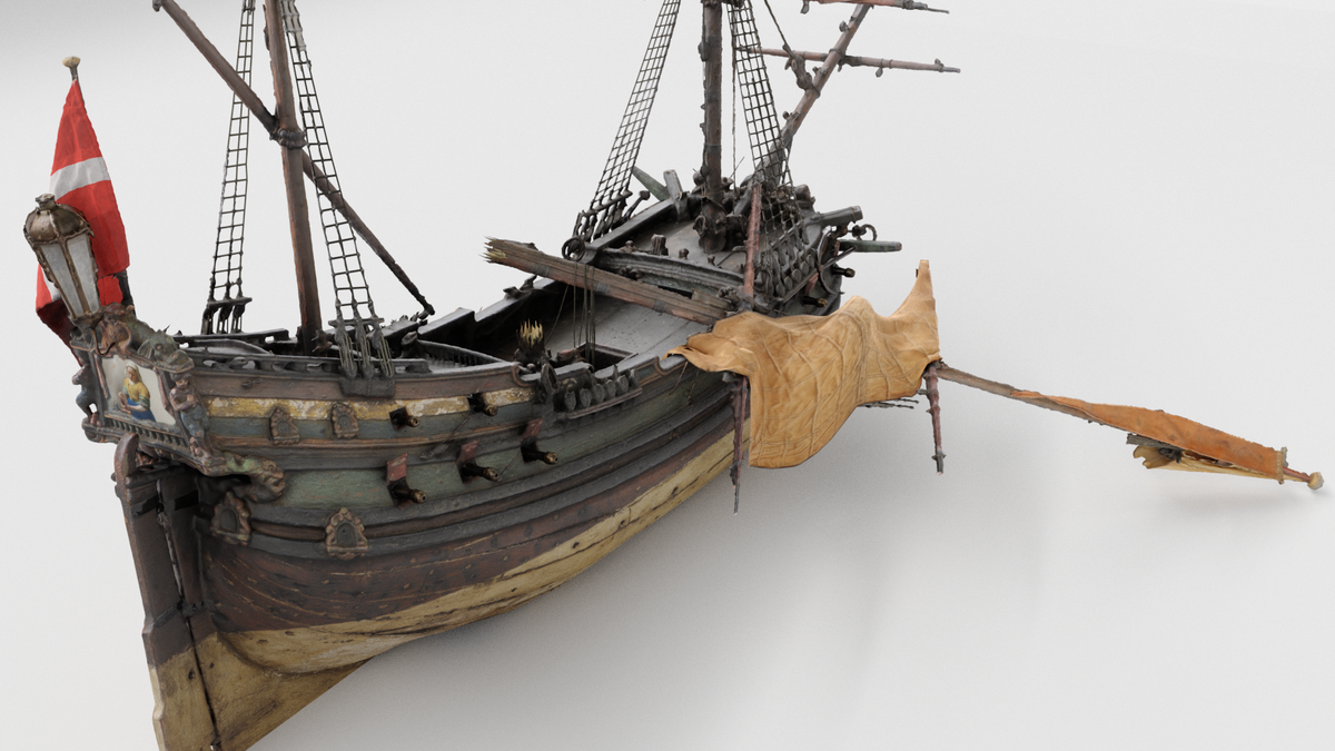 As an easter egg, McCarthy put Vermeer's <em>The Milkmaid</em>, painted a year before the wreck, on the reconstructed <em>Melckmeyt</em>'s stern (visible at 1:58 in the video above).