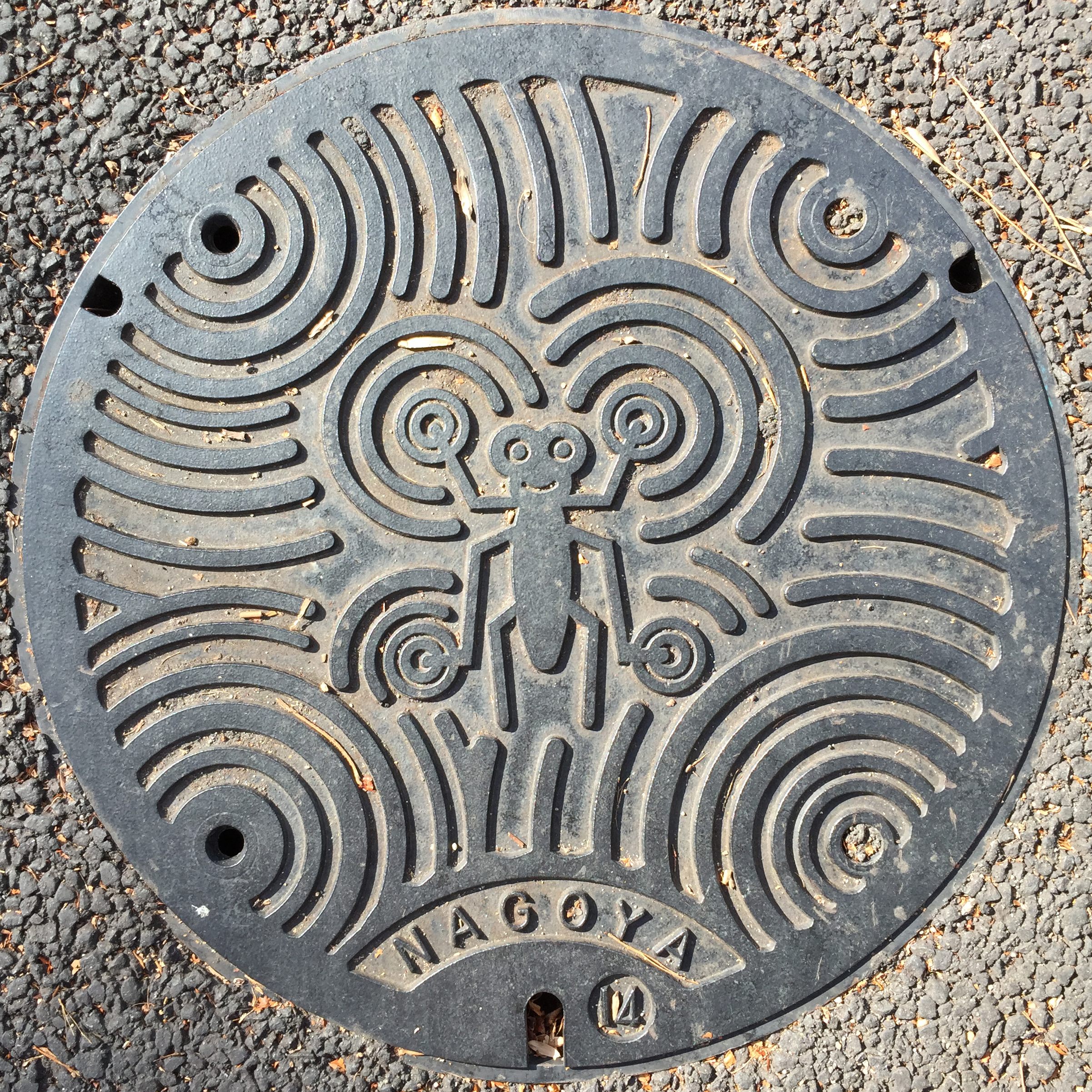 A manhole cover in Nagoya depicts a water strider.