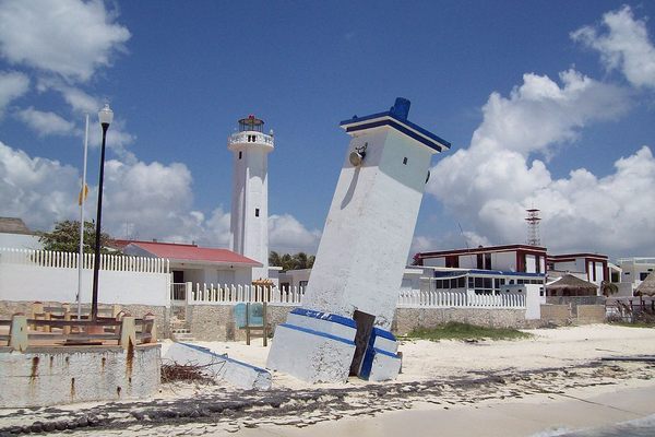 The two lighthouses of Puerto Morelos.