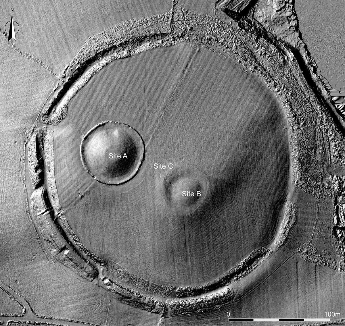 A lidar image of Navan Fort. More of the surrounding area has been mapped, and will be published on in the future.