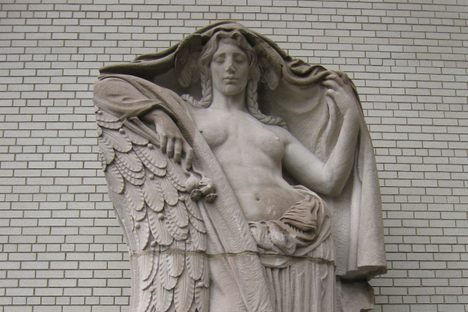 This statue once stood at an entrance to the original Penn Station and was salvaged from a garbage dump.