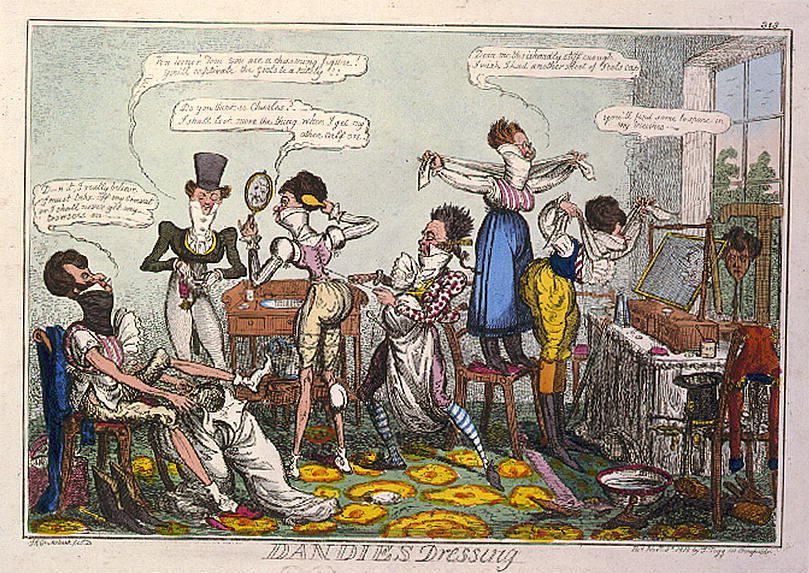 I. R. Cruikshank's "Dandies Dressing," an example of calf falsies in satire.