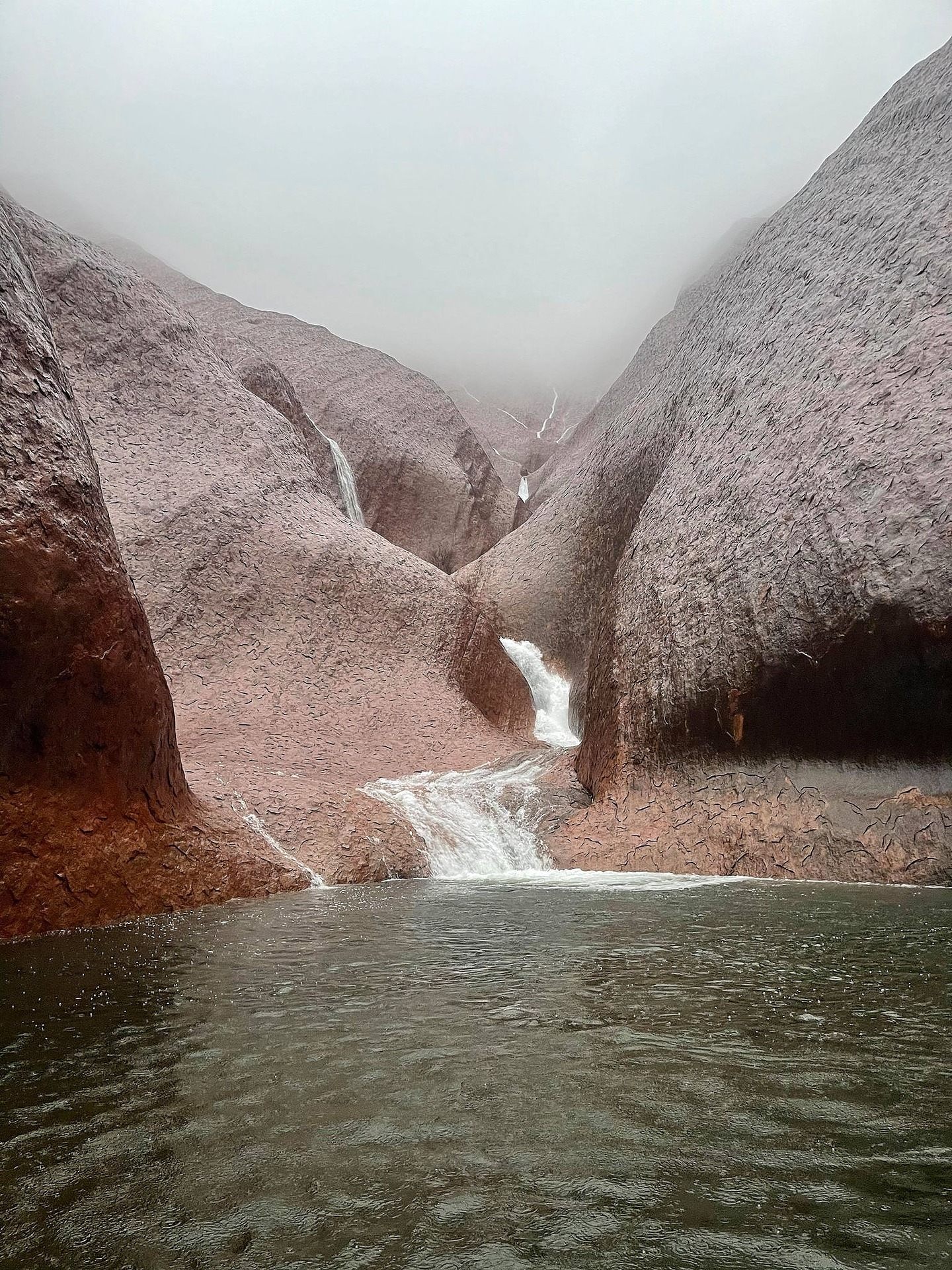 The waterfalls collected in temporary desert pools. 