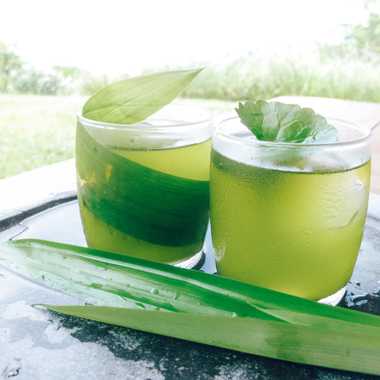 Fresh-pressed pandan leaf adds a limey glow to this refresher.