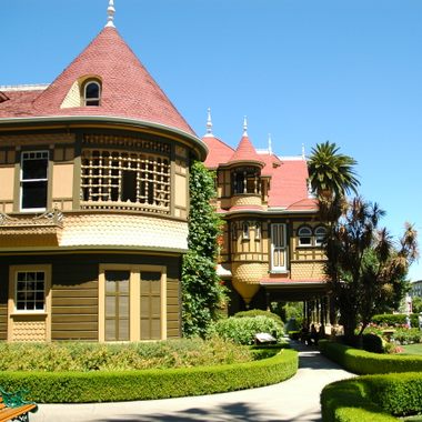 Winchester Mystery House, with some of its many doors and windows.