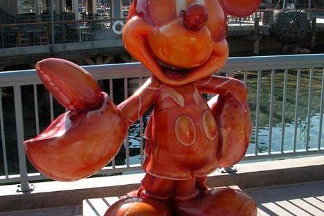 Lobsta Mickey welcomes visitors to the Boston Waterfront outside of Faneuil Hall