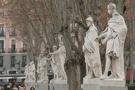 Statues lined up in Plaza de Oriente. 
