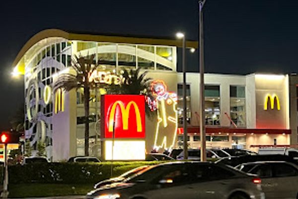 A view of the exterior of the world's largest McDonald's.