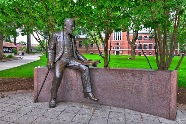 A statue of Sigmund Freud still watches over the campus.
