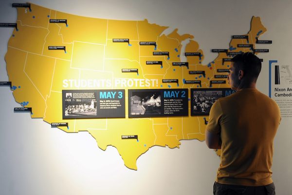 A map at the Visitors Center lays out student protests across the USA in 1970.