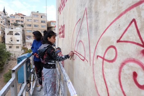 Al Nayyar and 22-year-old Dalal Mitwally (left) have collaborated on murals that address female empowerment and gender-based violence. 