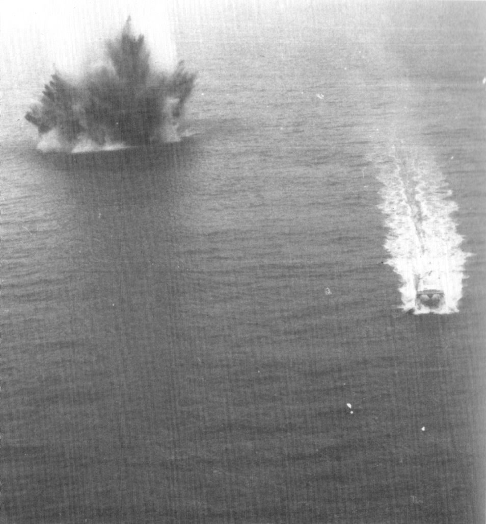 A sea mine exploding in 1973 as part of a mine sweeping operation.