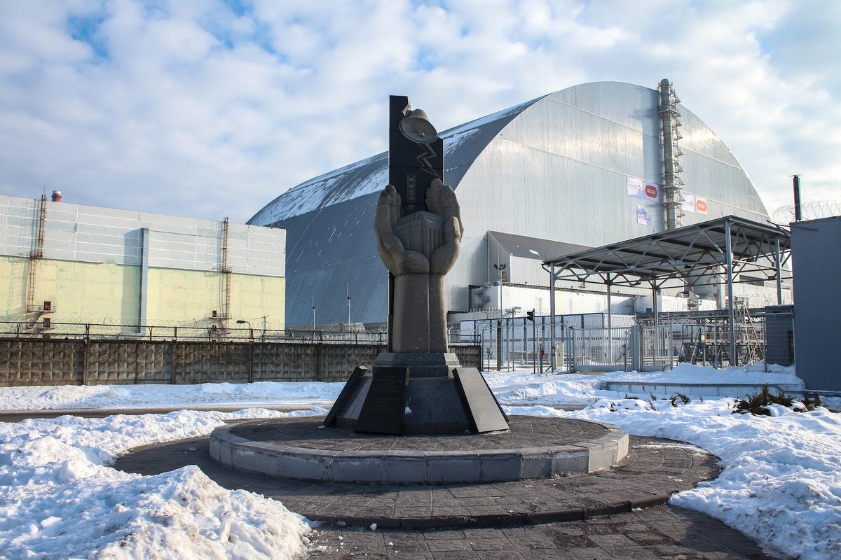 Chernobyl Reactor 4 pictured in January 2017, with the new sarcophagus installed.