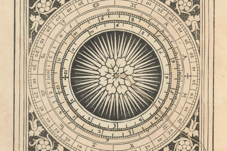 A copy of a 15th-century chart, attributed to Regiomontanus, to plot the movement of the Moon using a string attached to the chart's center.