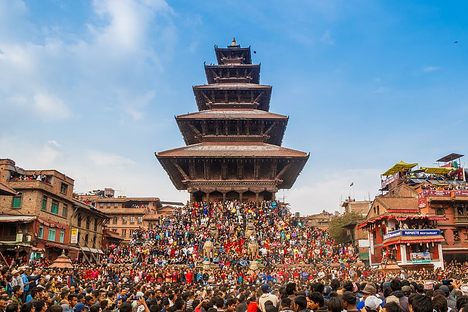 Crowds gather for the Biskaa Jatra festival at Nyatapola Temple