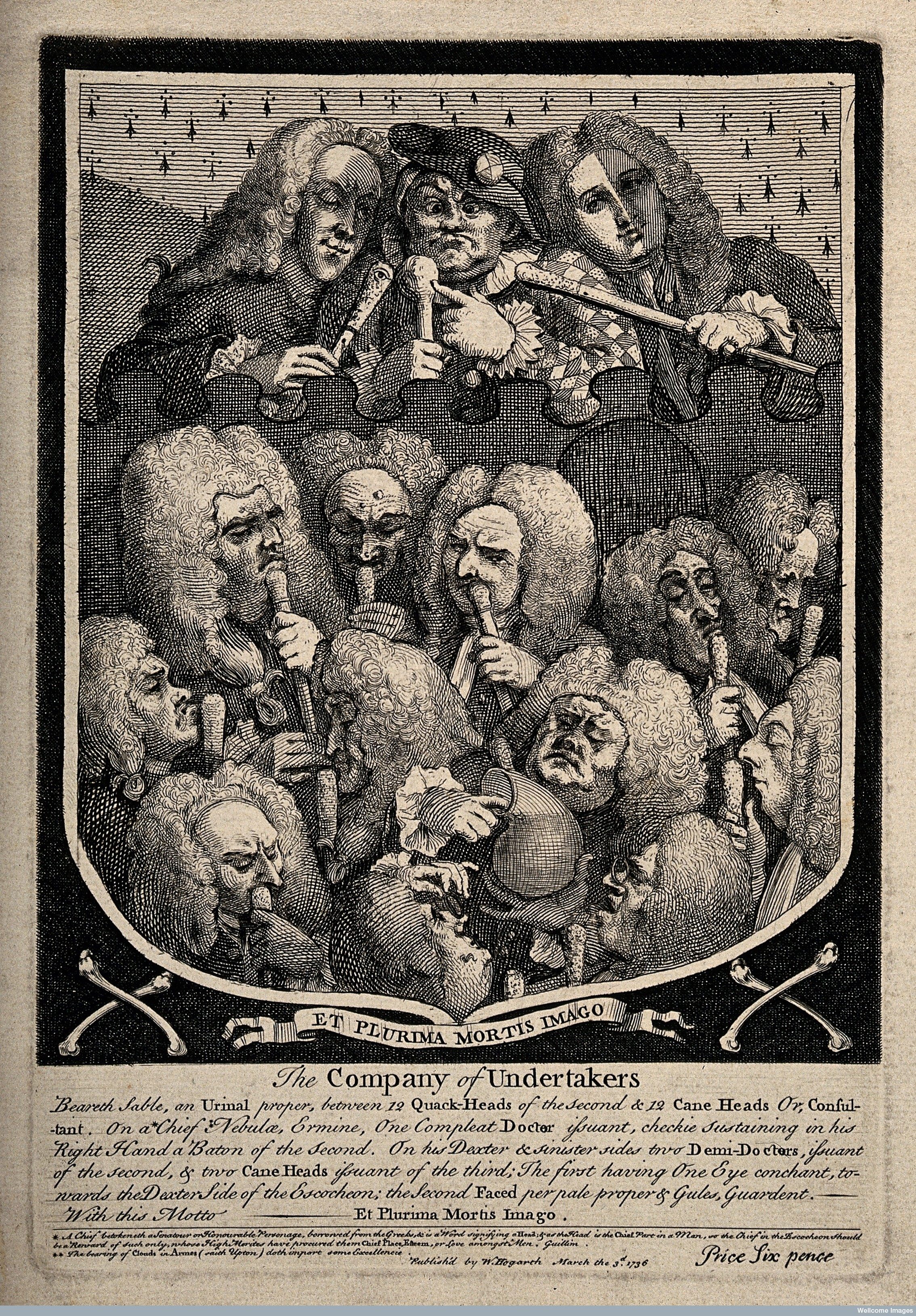 William Hogarth's "The Company of Undertakers," with Mapp pictured in the center-top.