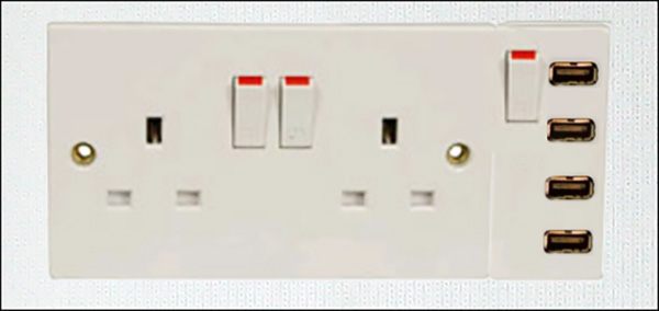A British power outlet with a USB socket 