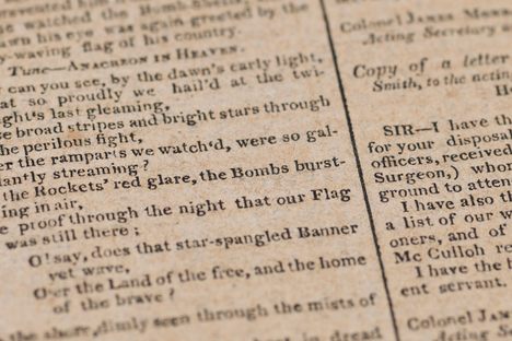 One of the verses printed in the Baltimore Patriot, with instructions to sing to the tune of "Anacreon in Heaven."