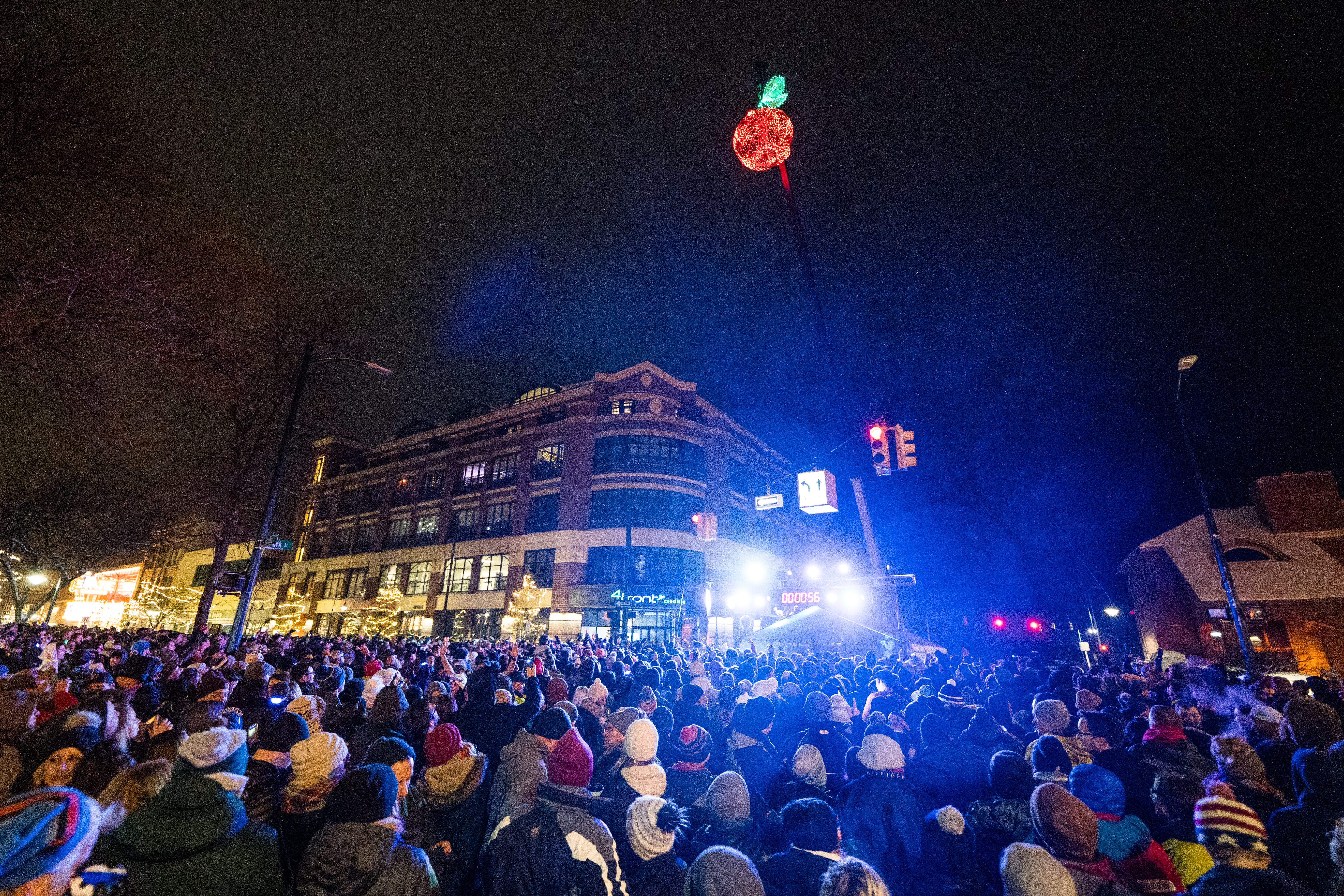 Over 10,000 attendees gather in downtown Traverse City each December to watch a giant illuminated cherry ring in the new year.