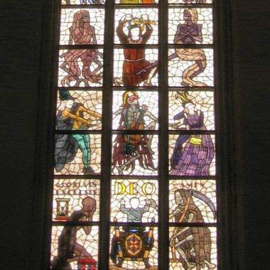 Danse Macabre stained glass.