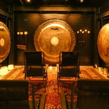 The gong chamber set up for one of Nancy’s soothing Sound Journeys.