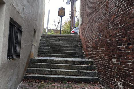 This is the last remaining stairway along Philadelphia's old sea wall.  William Penn ordered them built to provide public access to the port of Philadelphia.