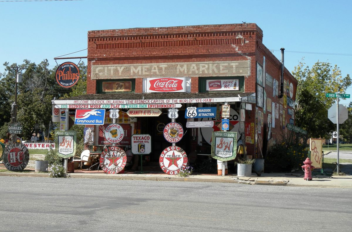 The Sandhills Curiosity Shop in Oklahoma, crammed with vintage signs.
