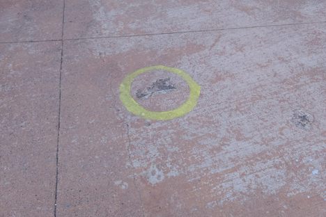 Pavement gouges from debris from the 2017 eruption 