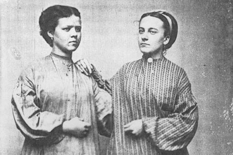 A 19th century tintype of two "Lowell Mill Girls." 